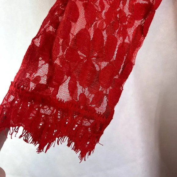 Free People 3/4‎ Sleeve Mesh Lace Overlay Dress Red Size 4 - Picture 5 of 10